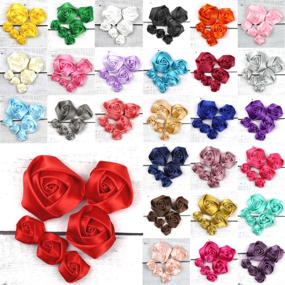 50pcs Satin Ribbon Rose Flower Wedding Craft Appliques Decor White Wholesale