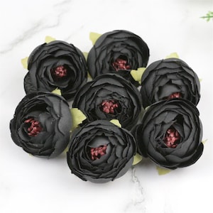 Artificial Silk Camellia Black Flower Head 10-100/Pack 2 Inch Fake Rose In Bulk for DIY Crafts Home Cake Topper Bouquets Decor