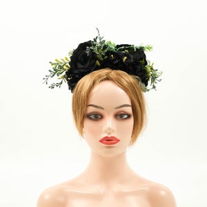Black Rose flower Headband - Artificial Silk Flower W/Greenery Headband - Floral Headpiece, Flower Crown,Everyday Hair Accessories