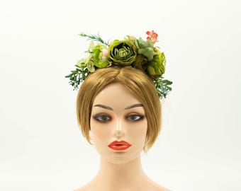 Green Rose Flower Headband - Boho Floral Headbands for Women Double Sided Flower Crown Headband - Women Girls Headband Flower Headpiece