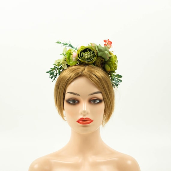 Green Rose Flower Headband - Boho Floral Headbands for Women  display picture 1