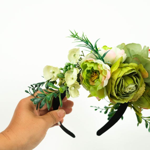 Green Decorative Floral Wide Brimmed Headbands ~ Bundle of 4 Amazon.com : MOSTORY Green Flower Branch Headband - Handmade  main image 4