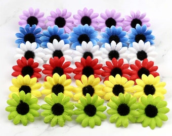 60Pcs 4cm Gerbera Daisy Wholesale / Mini Fake Flower Head / Bulk Artificial Silk SunFlower For DIY Flower Arrangement Dessert Gift Box Decor