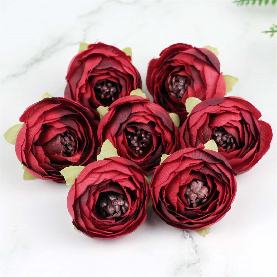 10/100pcs Camellia Warm Red Flowers Head 2'' Artificial Silk Rose ...