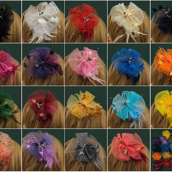 6inch Butterfly Fascinator Headband Clip 19colors Looped Net Wedding Women Hair Accessories Ladies Day Feathers Corsages