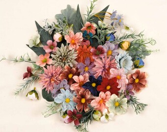 1Pack Artificial Silk Flower Head Combo Set Mix Flower Leaf For DIY Crafts Scrapbook Painting Floral Arrangement Headband Decor