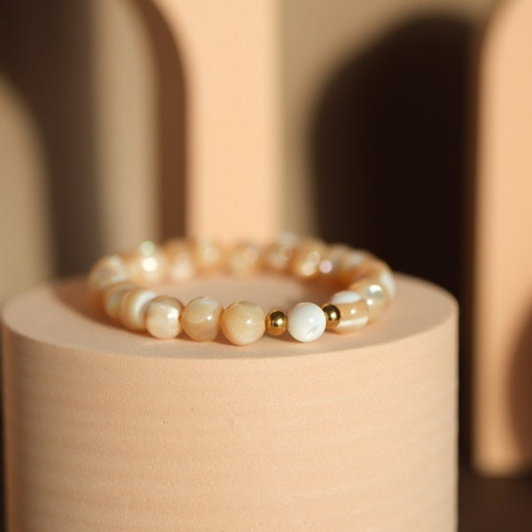 Caramel Mother of Pearl | Gold Bracelet | Minimalist | Summer | Rare Gemstone | One of a Kind