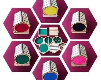 Hexagonal tabletop board game trays, token trays, dice tray