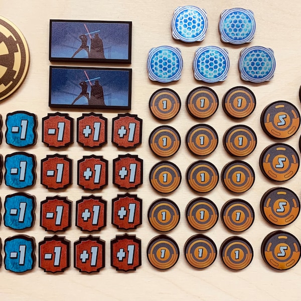 Hermoso conjunto de tokens compatibles con Star Wars Unlimited tcg. 59 piezas. Acrílico.