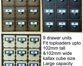 9-Drawer Card Storage Unit: holds toploaders, Kallax Compatible, Collectible Card Organizer. Magic the gathering, Pokemon, baseball cards.