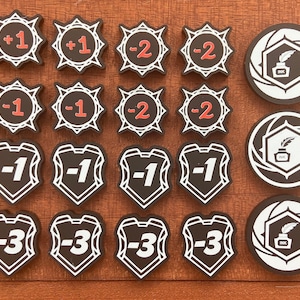 Lorcana Compatible token set. Double sided on matt black acrylic. Various options available.