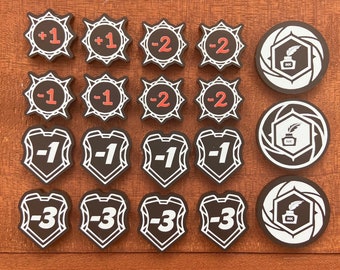 Lorcana Compatible token set. Double sided on matt black acrylic. Various options available.