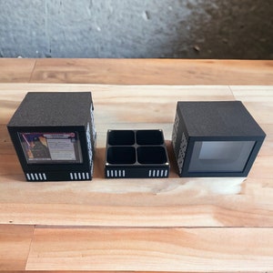 Archivo stl de caja de mazo compatible con Star Wars Unlimited. Varias opciones, incluida la bandeja para fichas. Versión con funda de carga superior.