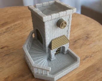 Torre de dados com alçapão e portão retrátil, tema de castelo