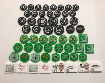 Token set compatible with Netrunner card game. Full colour printed on acrylic.