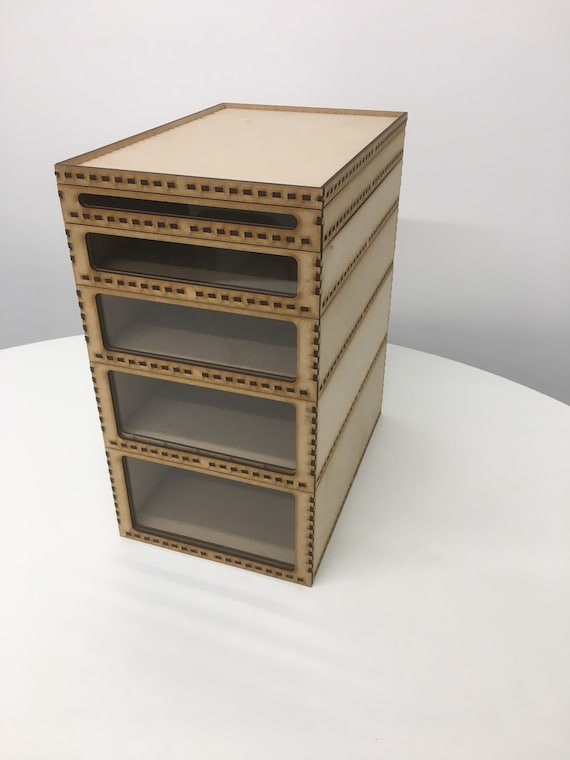 Miniature storage tray with clear acrylic window-stackable- different size options available