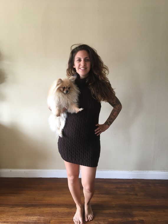 brown turtleneck sweater dress