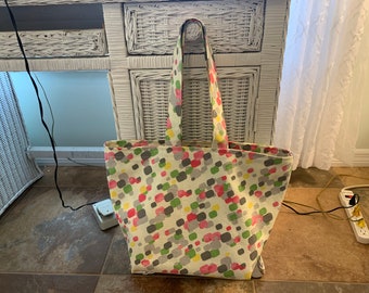 Medium Size Rainbow Gumdrop Design Reversible Gusseted Market Tote Bag