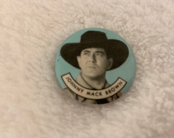 Western Cowboy Button "Johnny Mack Brown" Pin Patch Clip Vintage Pinback Badge