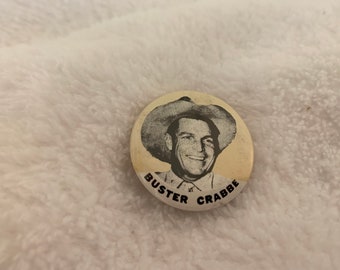 Western Cowboy Button "Buster Crabbe" Pin Patch Clip Vintage Pinback Badge