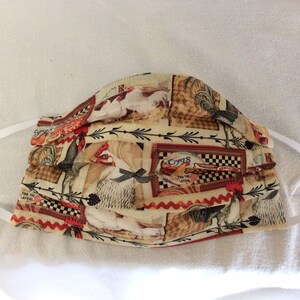 Face Mask with Filter Pocket Elastic Ear Loops  Washable Made in USA Nose Wire Chicken Rooster  Print