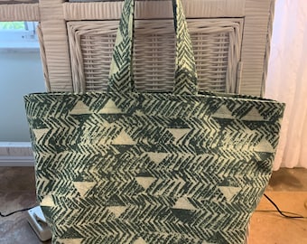 Medium Size Green Abstract Reversible Gusseted Market Tote Bag