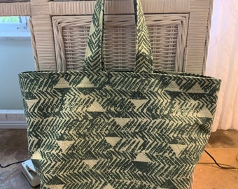 Medium Size Green Abstract Reversible Gusseted Market Tote Bag