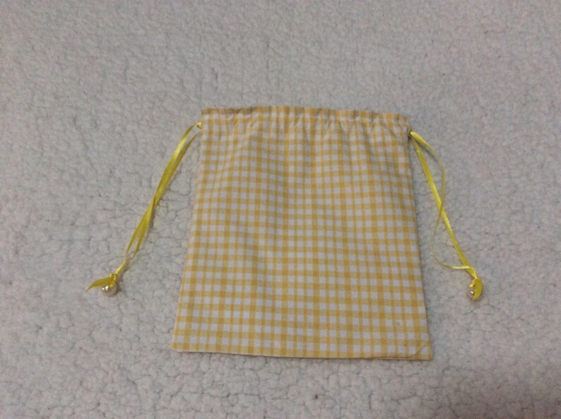 Yellow and White Checkered Drawstring Gift Pouch