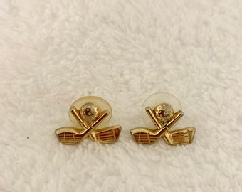 Gold Tone Golfing Pierced Earrings