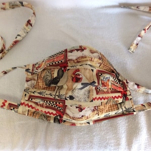 Face Mask with Filter Pocket Washable Made in USA Nose Wire Chicken Rooster Print