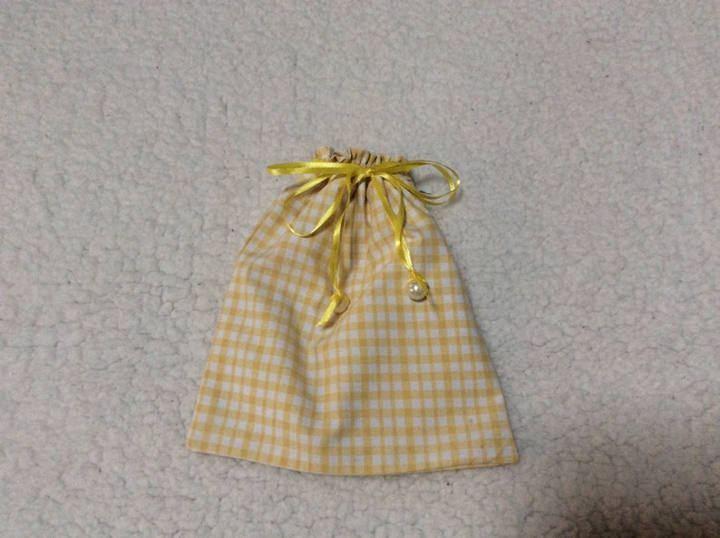 Yellow and White Checkered Drawstring Gift Pouch