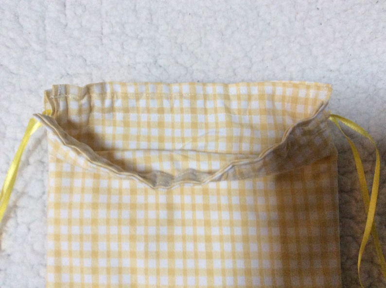 Yellow and White Checkered Drawstring Gift Pouch