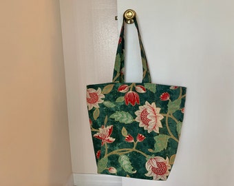 Big and Bold Reversible Green and Red  Floral Market Tote