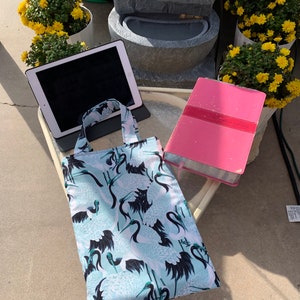 Calming Crane Bird Design Quilt Lined Book Bag Tablet Tote Bag