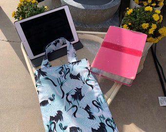 Calming Crane Bird Design Quilt Lined Book Bag Tablet Tote Bag