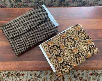 Double Quilted Laptop Computer Sleeves Black and Gold Geometric Print