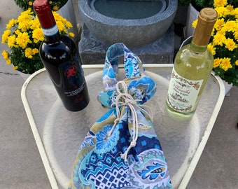 Shades of the Sea Drawstring Wine Tote with Carry Handles