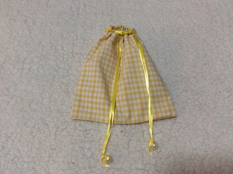 Yellow and White Checkered Drawstring Gift Pouch