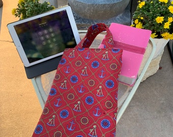 Red and Navy Blue Nautical Design Quilt Lined Book Bag Tablet Tote Bag
