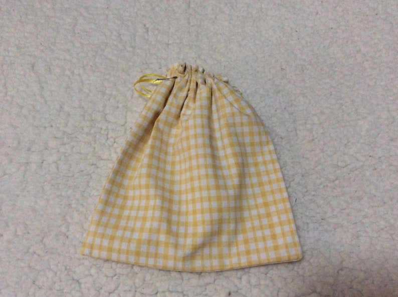 Yellow and White Checkered Drawstring Gift Pouch