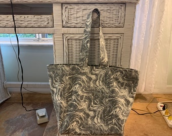 Medium Size Gray Abstract Reversible Gusseted Market Tote Bag