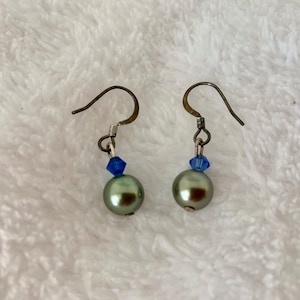 Iridescent Green  Beaded Dangle  Earrings