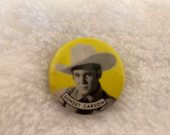 Western Cowboy Button "Sunset Carson" Pin Patch Clip Vintage Pinback Badge