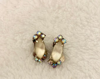 Spring Pastel Areolis Borealis Rhinestone Clip Earrings