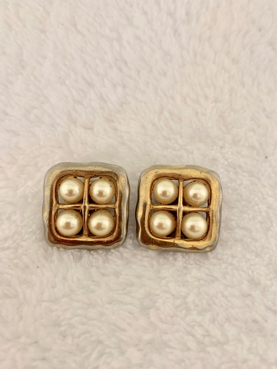 Gold and Creamy White Faux Pearl  Clip Earrings - image 1