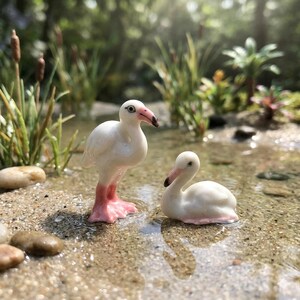 Porslinsflamingofigur – Miniatyrkopia av fågel i keramik för dockhus och terrariumdekor