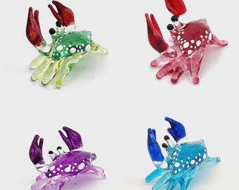 Miniature Hand Blown Glass Crab Animal Little Mini Figurine Small Statue Tiny Decoration Hand Painted Collectible Figure Decor