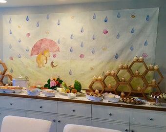 Winnie the Pooh & Bees Mural Back Drop for Baby Shower/Kids Party