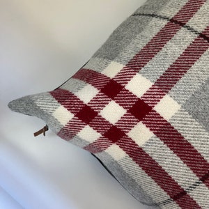 Red plaid pillow red and black pillow red wool pillow plaid wool pillow exposed zipper 20&quot;22&quot;24&quot;14x24made with Pendleton wool Housewarming
