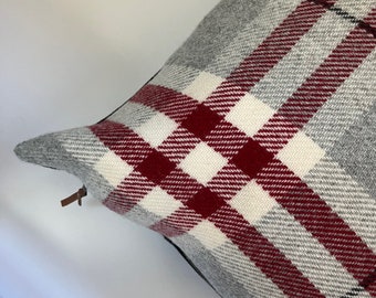 wollen kussensloop rood en zwart geruit kerstkussen met zichtbare leren rits 20"22"24"14 x 24 housewarmingcadeau